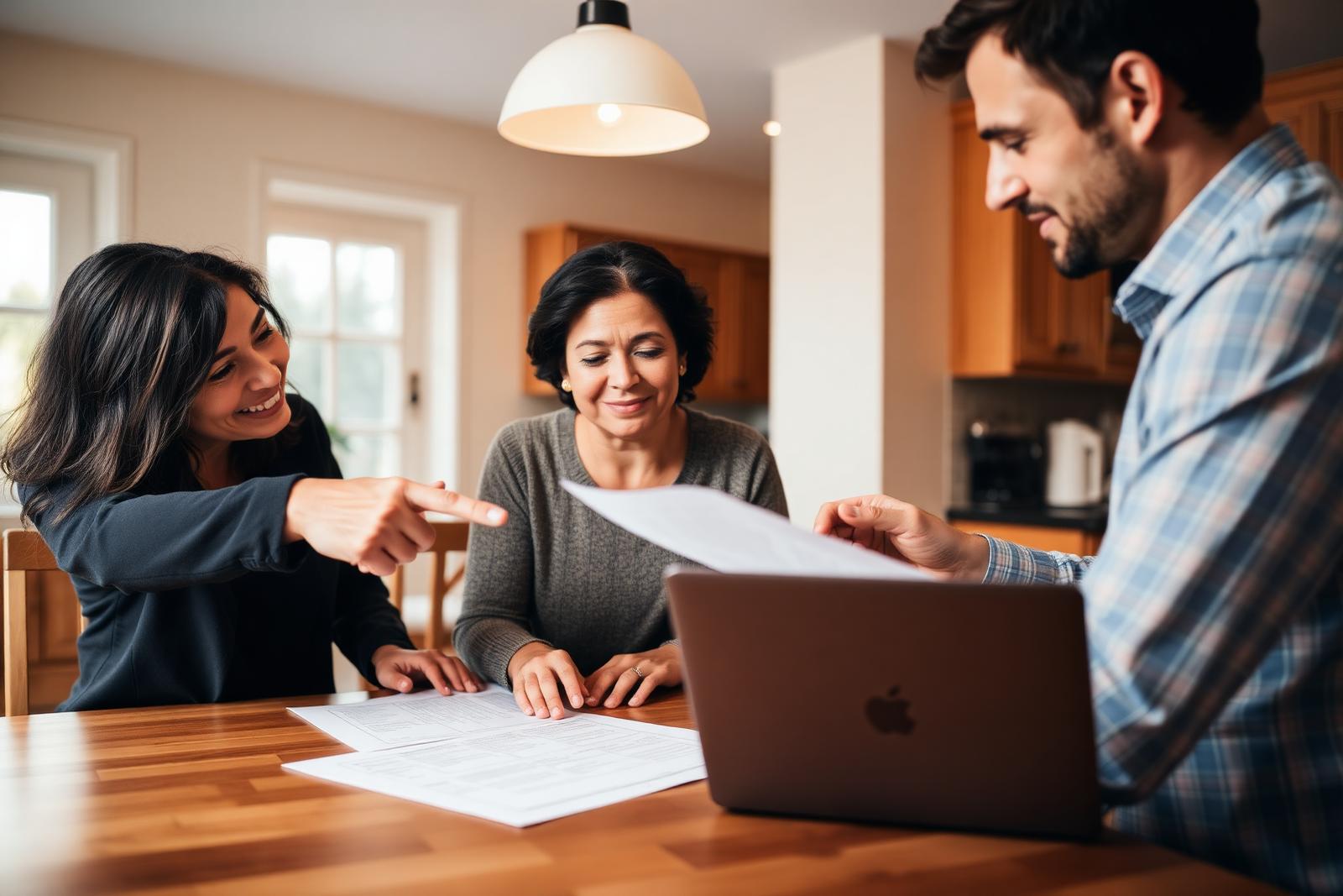 Homeowners meeting with a public adjuster to review their property insurance policy and denial letter